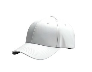 A pristine white baseball cap rendered on a black background, angled view