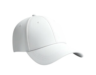 A pristine white baseball cap, isolated, against a black background, angled view