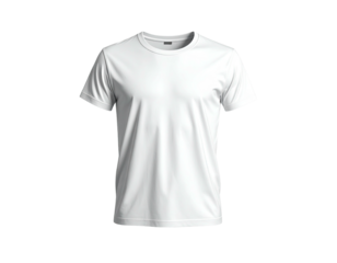 Plain white t-shirt, frontal view on black background, showcasing apparel