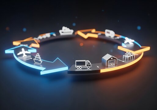 Circular flow diagram showing transport modes warehouse and shipping logistics