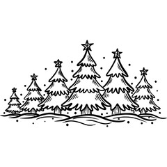 Winter Christmas Trees Outline Illustration