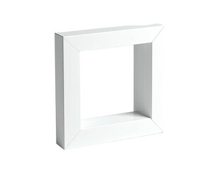 A white, three-dimensional square frame floats against a dark background