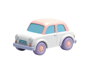 3D render of a whimsical, pastel-colored cartoon car isolated on black
