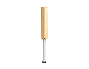 A cricket bat stands upright against a black background, realistic depiction