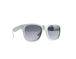 White sunglasses with gradient lenses, depicted against a stark black background