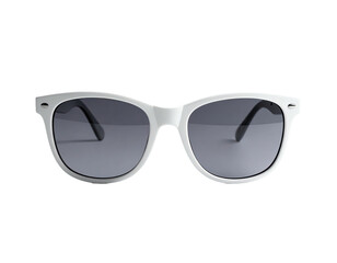 White-framed sunglasses, with dark lenses, isolated on a black background