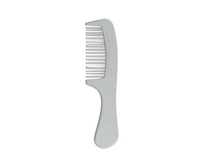Simple, grey comb with handle and teeth, isolated on black background
