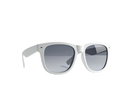 White sunglasses with gradient lenses, depicted against a stark black background