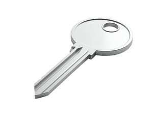 A shiny, isolated key, rendered in silver, casting a slight shadow