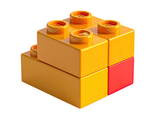 Isometric view of a stack of colorful plastic building blocks against black
