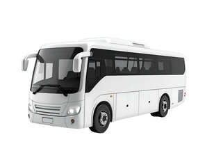 Sleek white coach bus rendered on a transparent background, front perspective