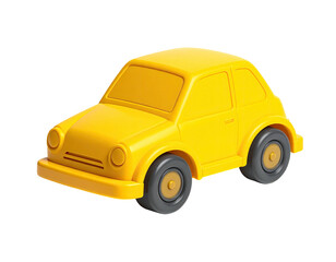 Rendered yellow toy car with dark tires on a transparent black background