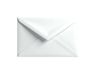 Close-up of a crisp, white envelope with shadow and a slight angled view