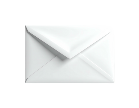 Close-up of a crisp, white envelope with shadow and a slight angled view