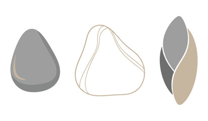 A set of three abstract organic shapes in muted grey and beige tones smooth