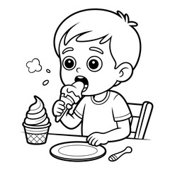 A boy eating ice cream coloring page