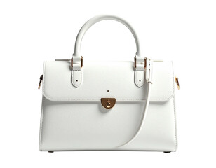 Clean, white handbag with a handle, shoulder strap, and gold-toned hardware