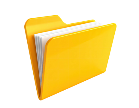 Bright yellow document folder filled with papers, rendered with glossy highlights - Powered by Adobe
