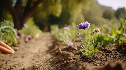 Close up bees pollinating purple flowers in sunny garden, vibrant and natural atmosphere