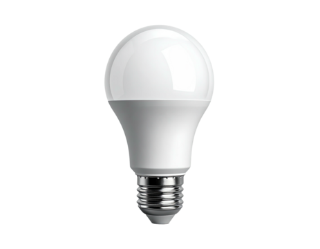 A bright, energy-efficient light bulb illuminates against a solid black background