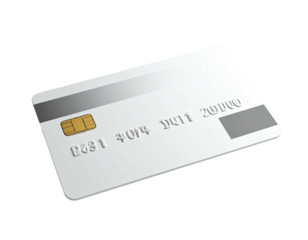 White rectangular plastic card with a chip, numbers, and magnetic strip