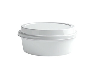 Isolated white, round container with a lid, showing sides and top details