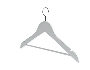 A white wooden clothes hanger, with a metallic hook, isolated on black