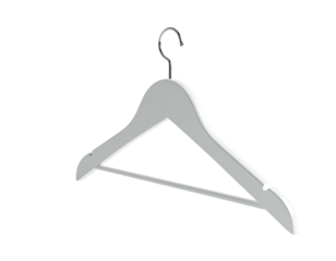 A white wooden clothes hanger, with a metallic hook, isolated on black