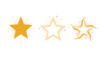 A set of three yellow starburst graphic elements on white background vector