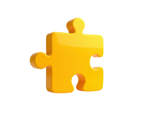 A single, vibrant golden jigsaw puzzle piece, isolated against a black backdrop