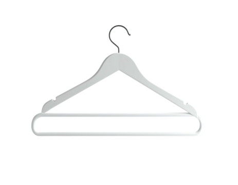 Isolated, white, three-dimensional clothes hanger against a stark black background