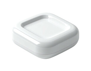 Glossy white square, rounded corners, and raised center. Isolated on black