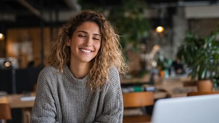 Radiant Joy: A portrait of a woman exuding pure happiness, her face lit with a genuine smile, evoking warmth and approachability. A moment of pure contentment captured. 