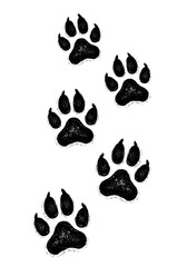 Fototapeta premium Animal Paw Prints, Black and White, Four Prints, Vertical Arrangement.