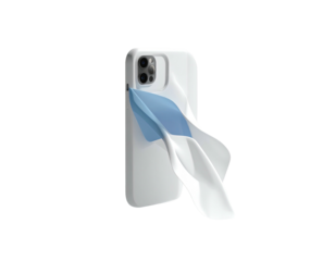 Sleek white phone with a flowing blue and white abstract design