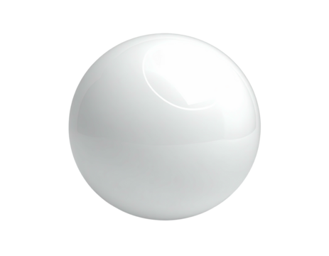A smooth, glossy, white sphere floats against a stark black background