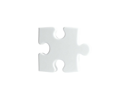 Single, white, glossy jigsaw puzzle piece floating against a solid black background