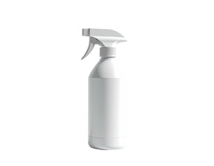 A white plastic spray bottle stands against a solid black background
