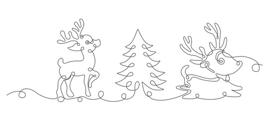 continuous line of two deer a...