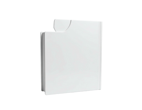 Rendered image of a white paper folder with a curved cutout, isolated