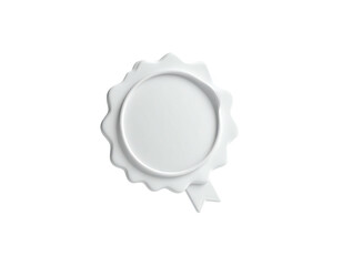 A glossy white seal on a black background, featuring a central circle