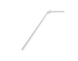 Bent, white drinking aid against black. Cylindrical, flexible, for consumption