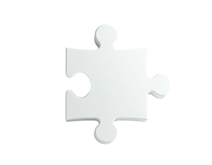 Isolated white puzzle piece floating against a black background