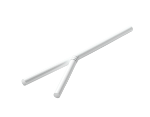 Two white tubular objects joined at an angle against a black background