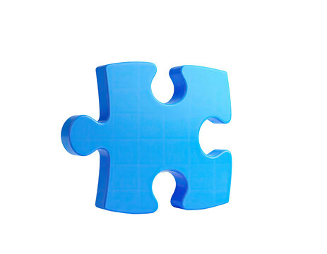 A single, bright blue, 3D-rendered puzzle piece against a black background - Powered by Adobe