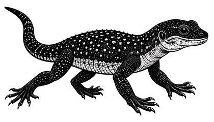 Naklejka premium Detailed black and white lizard illustration