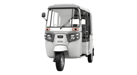 Modern electric three-wheeled passenger transport vehicle auto rickshaw or tuk-tuk isolated PNG with Transparent Background