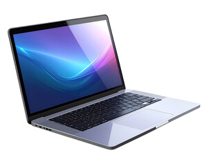 Angled Modern Laptop with Reflected Light on Screen, Side Perspective, Isolated PNG