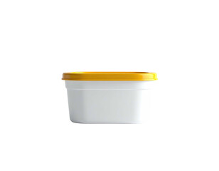 A white container with a yellow lid isolated on a black background
