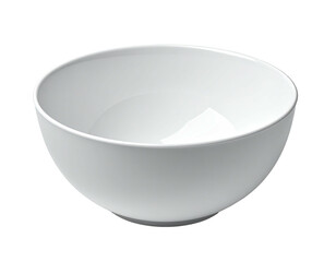 A white, simple, empty ceramic bowl, slightly angled, against a black background
